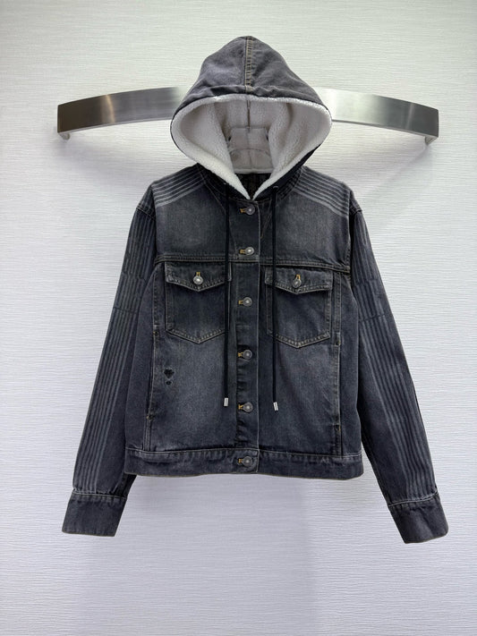 CD 25SS Polar Fleece Composite Denim Hooded Jacket Dark Gray Cotton 306527
