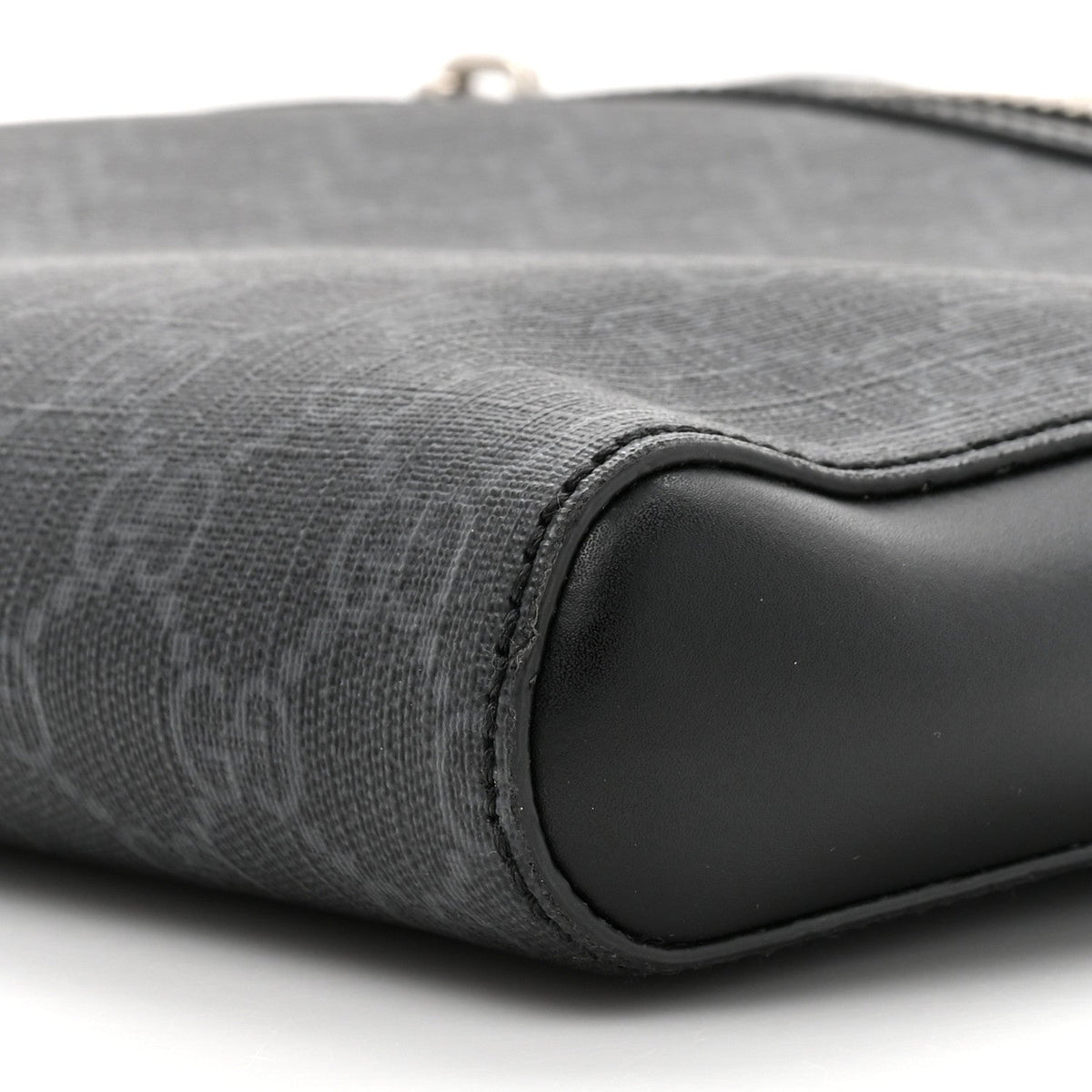 GG Supreme Monogram Appia Calfskin Web Flat Messenger Bag Black Grey
