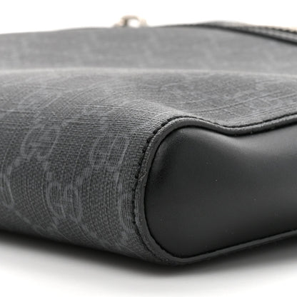 GG Supreme Monogram Appia Calfskin Web Flat Messenger Bag Black Grey