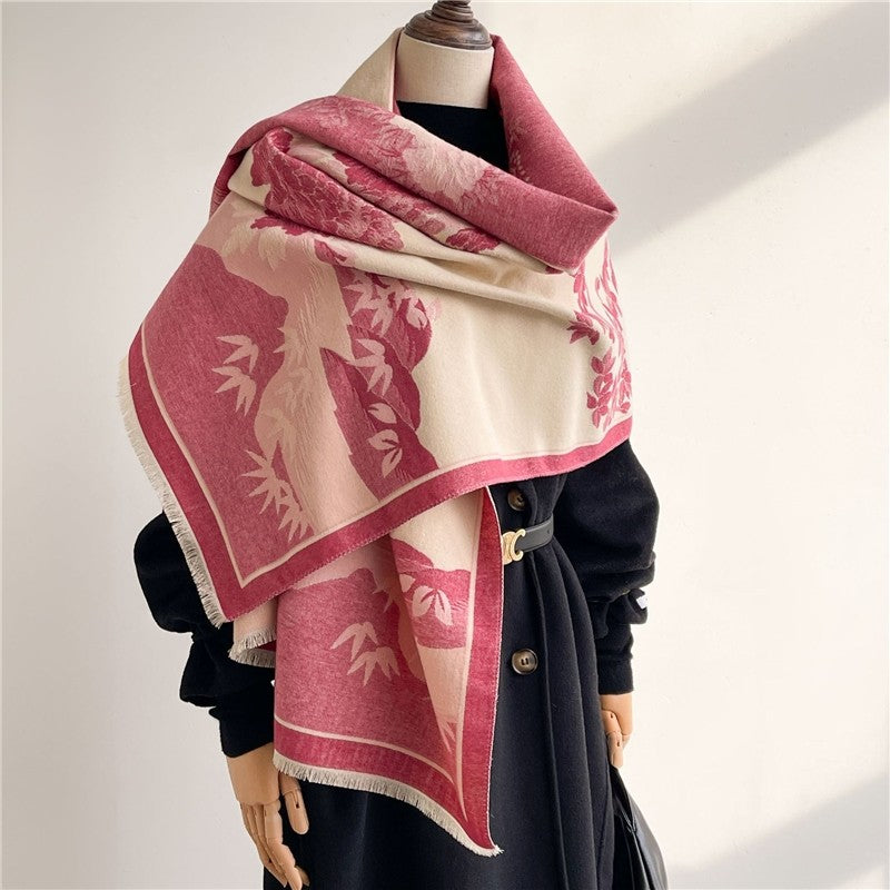 Jacquard Fringed Cashmere-Like Scarf