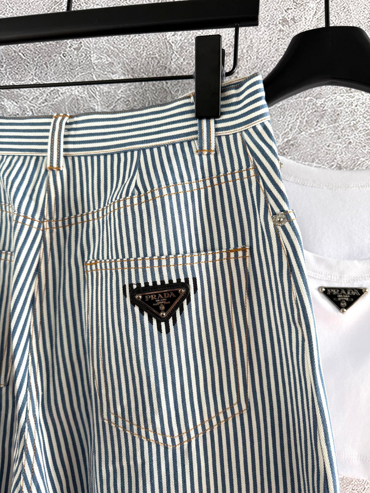 Prada Striped Pants Blue mix White Cotton