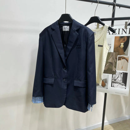 MIUMIU NAVY CHECKED SUIT 224381