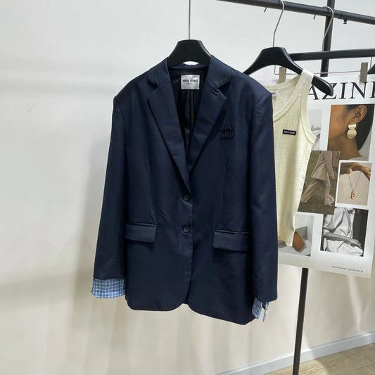 MIUMIU NAVY CHECKED SUIT 224381