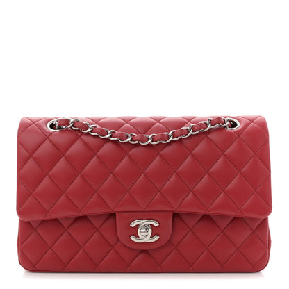 Lambskin Quilted Medium Double Flap Red