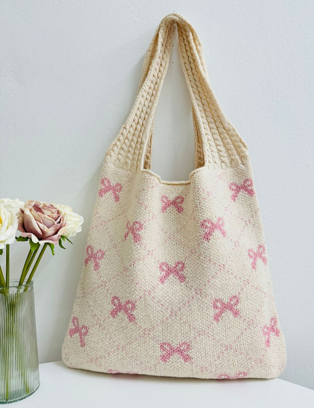 Bows Print LargeÂ Capacity Knit Shoulder Bag