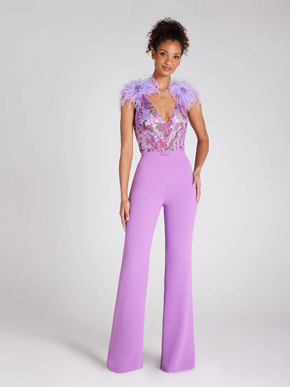 Bella Sparkle Feather Sequin Jumpsuit