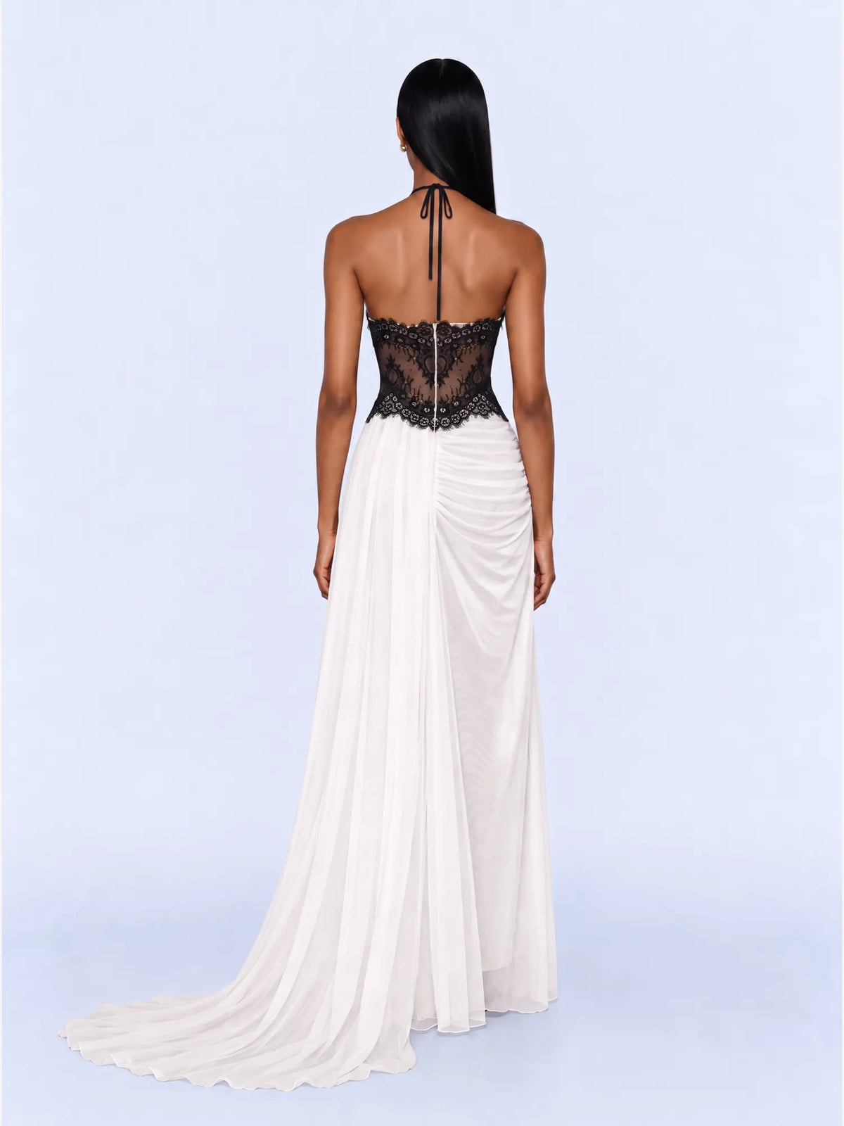 Luna Lace-Panel Chiffon Maxi Dress