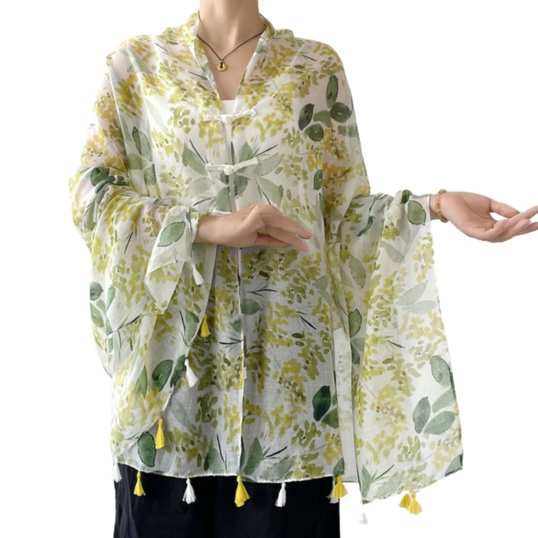 Scarvii - Boho Summer Shawl Scarf With Fringed &amp; Button