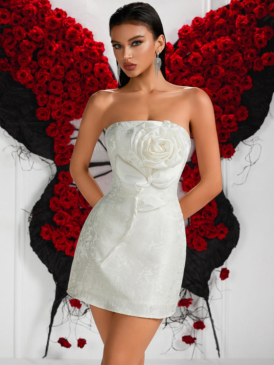 Marina 3D Floral Strapless Mini Dress
