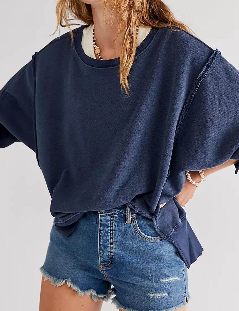 Solid Color Round Neck Split Hoodies