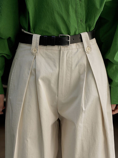 High Waisted Loose Pleated Solid Color Casual Pants Bottoms Trousers
