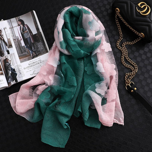 Women's Long Gradient Shawl: Sun-Protective Silk Scarf  Fashion Warm Neck Warmer