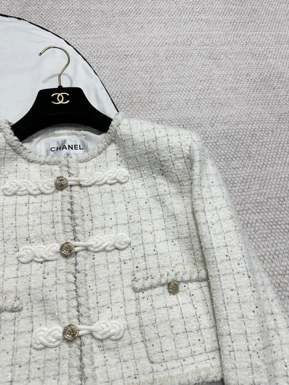 CC 25A Beaded Plaid Crop Tweed Jacket