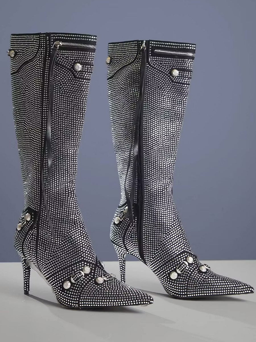 Marisol Rivet Fringe Crystal Boots