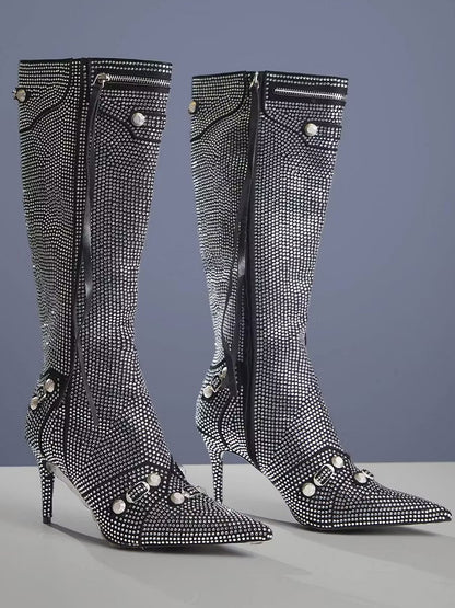 Marisol Rivet Fringe Crystal Boots