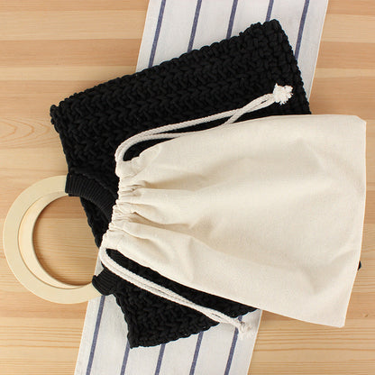 Crochet Market Bag Wooden Handle Handbag