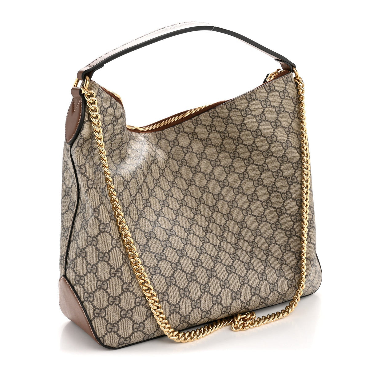 GG Supreme Monogram Large Linea A Hobo Light Brown