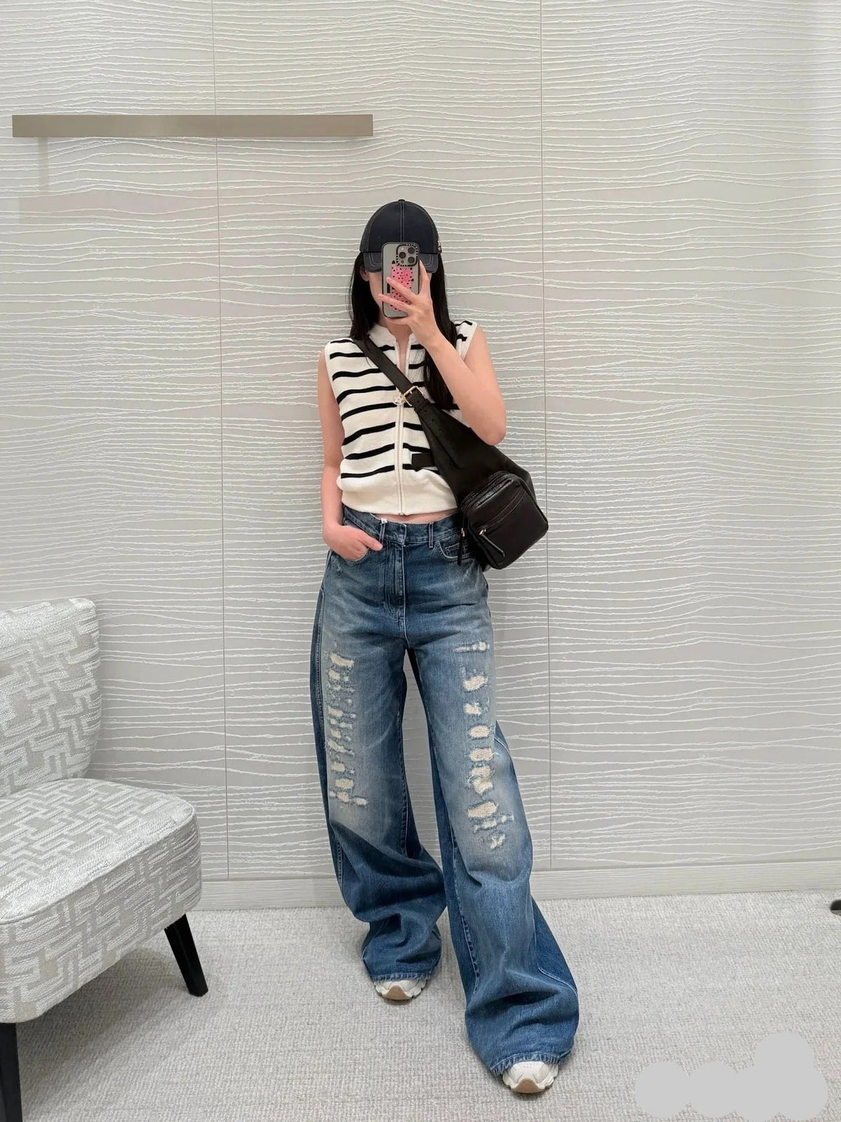 DIOR 25S RIPPED WIDE-LEG PANTS 705