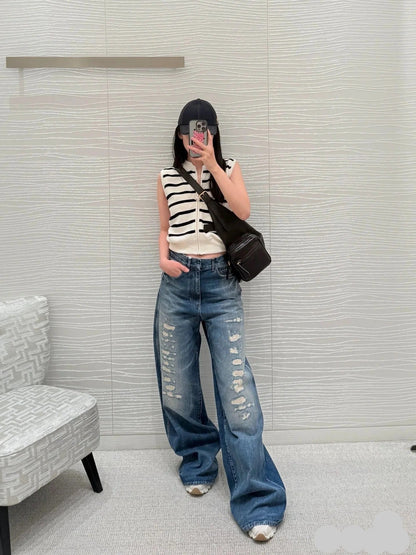 DIOR 25S RIPPED WIDE-LEG PANTS 705