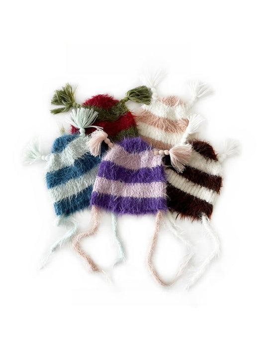 Haila - Cute Striped Knitted Beanie with Braids