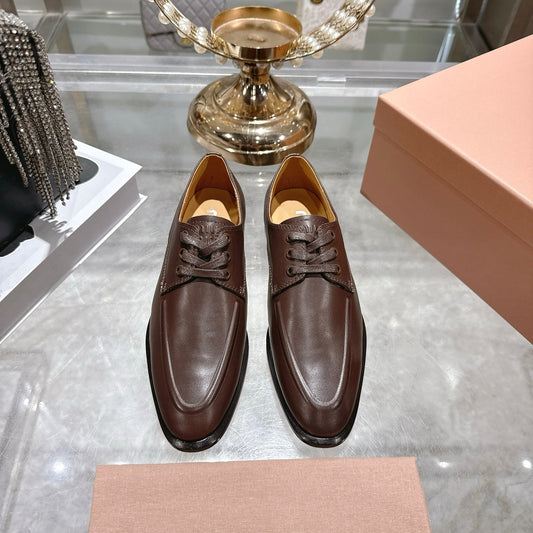 Miu Distressed Loafers Brown Cowhide 592058