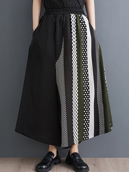 High Waisted Loose Asymmetric Elasticity Printed Split-Joint Pants Trousers