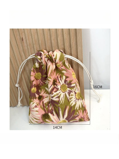 Cosbai - Floral Drawstring Pouch - Mini &amp; Portable