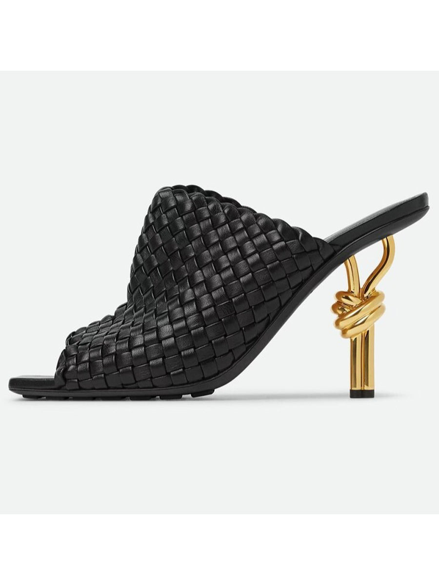 Elara Leather Woven Square-Toe Sandals