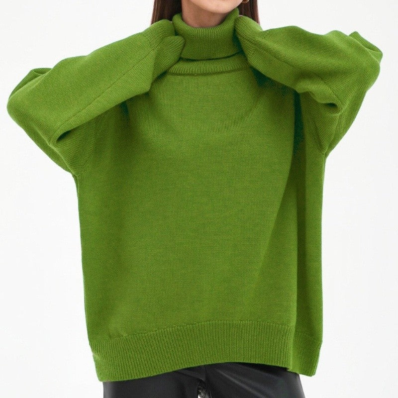 Solid Color High Neck Sweater