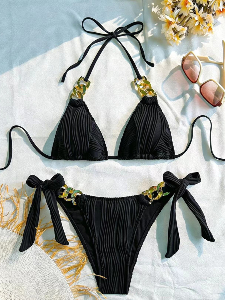 Leandra Metal-Embellished Ruched Bikini