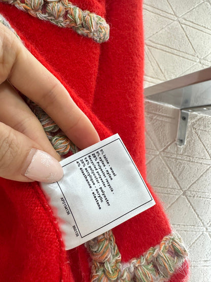 Chanel 25 Knitted Cardigan with Contrasting Trim Red in Wool 801436