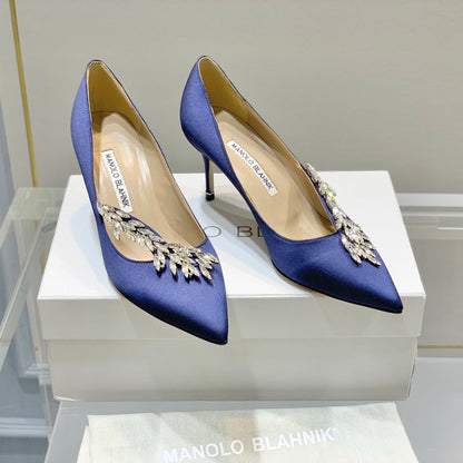 Manolo Women's Nadira Pumps 70 Blue Satin