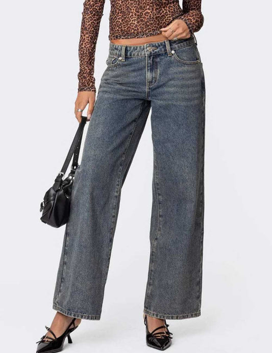 Vintage Heart Leopard Print Straight Leg Jeans