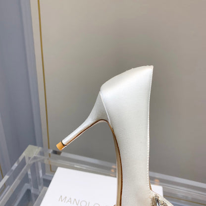 Manolo Women's Nadira Pumps 70 White Satin