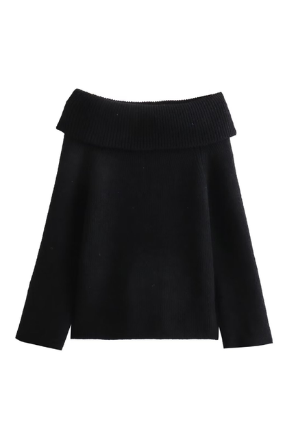Sexy Slim Fit Solid Color Pullover Sweater with Off-shoulder Neckline