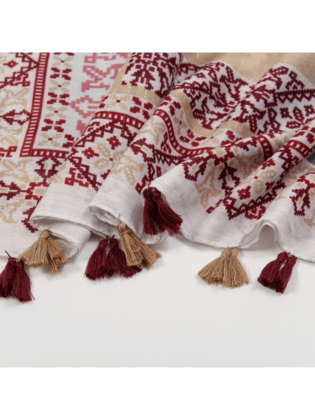 Sscarvii - Bohemian Tassel Print Scarf