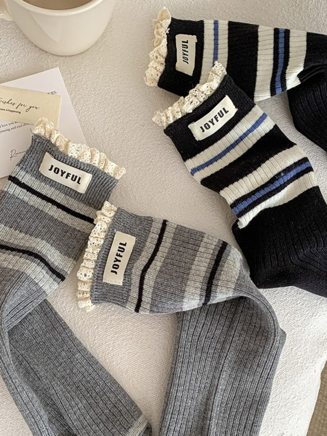 Rufia - Stripe Lace Trim Mid-Calf Capsule Socks