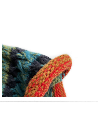 Haila - Colorful Earflap Knitted Beanie with Pompoms