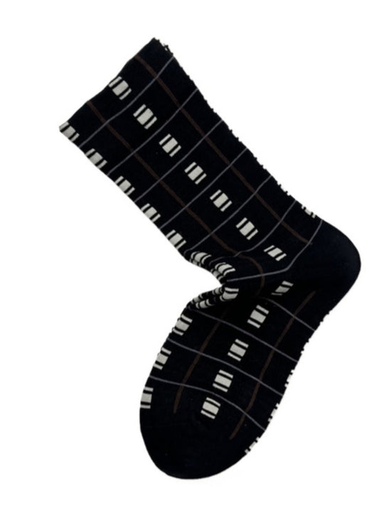 Rufia - Retro Mid-calf Socks with Line and Block Patterns