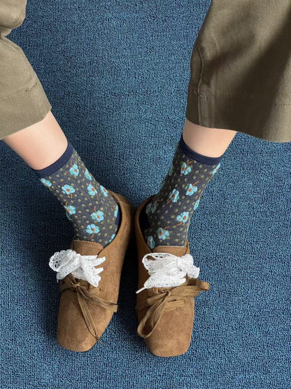 Rufia - Floral Embossed Bohemian Mid-Crew Socks