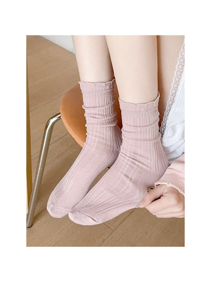 Rufia - Simple Pure Trim Mid-Calf Capsule Socks for Women