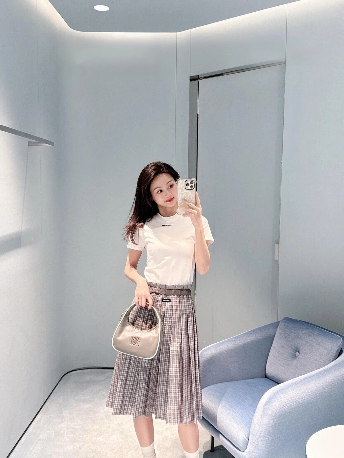 MIUMIU PLAID PLEATED SKIRT STYLE 718