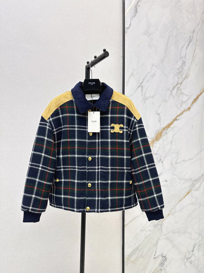 Celine Blouson Triomphe Bomber Jacket Blue Wool and Suede