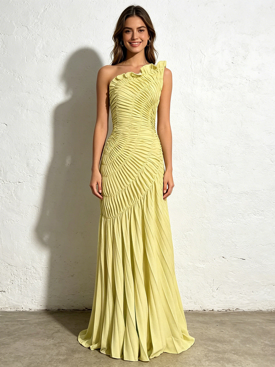 Luna Ruched One-Shoulder Mermaid Maxi Dress