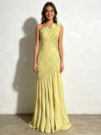 Luna Ruched One-Shoulder Mermaid Maxi Dress