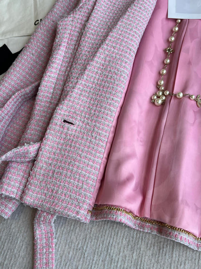 CC 25SS Lace-up Jacket Pink Sequins Tweed 235919
