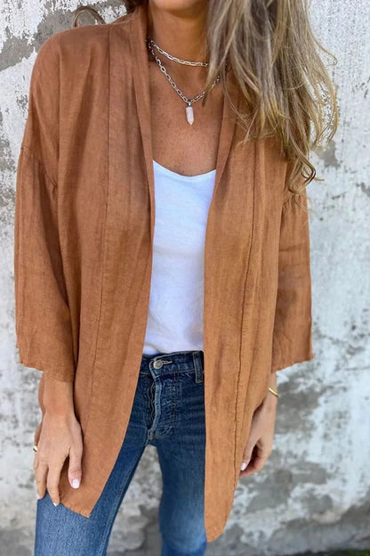 Solid Color Casual Long Sleeve Loose Pocket Cardigan