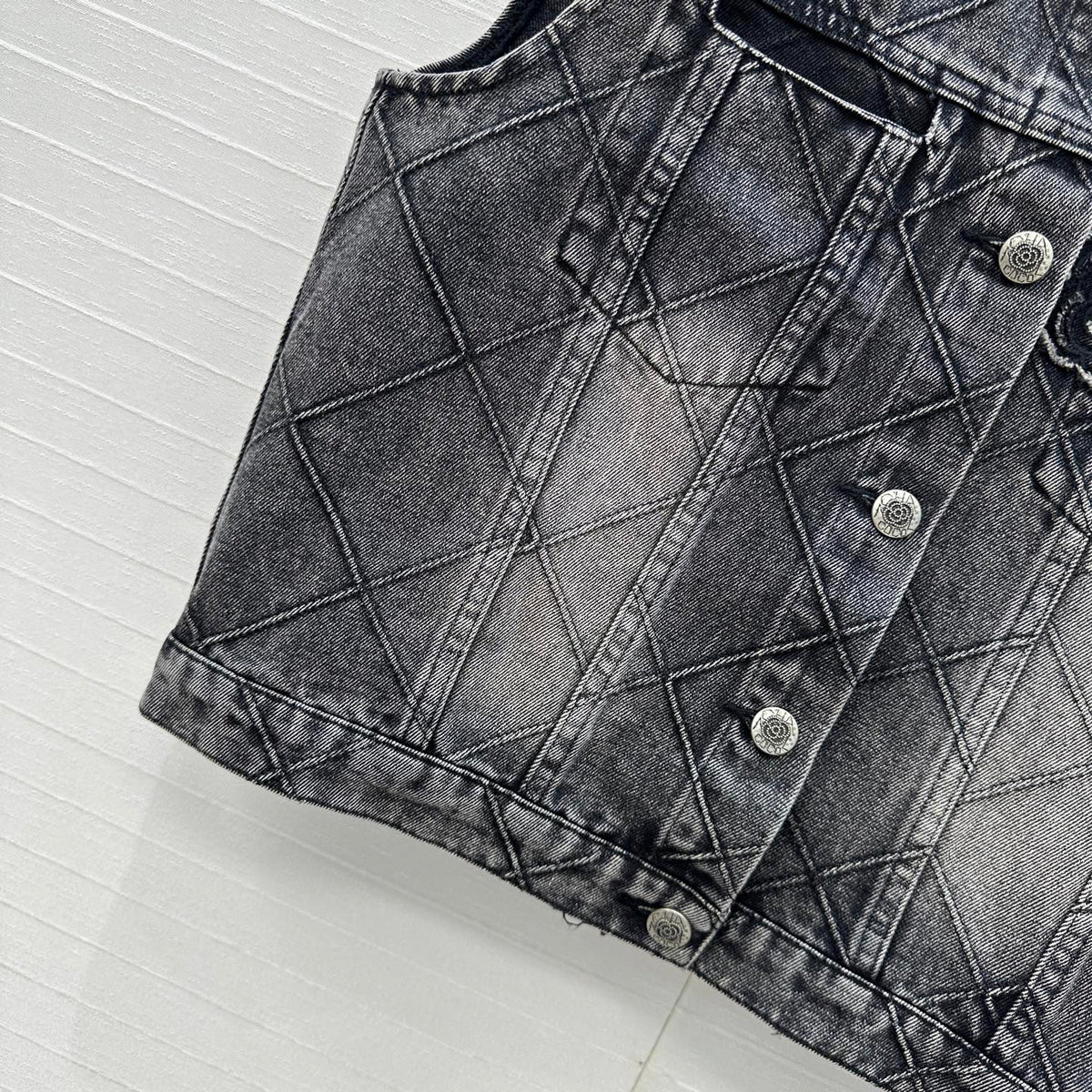 CC Flower Denim Vest Black Cotton