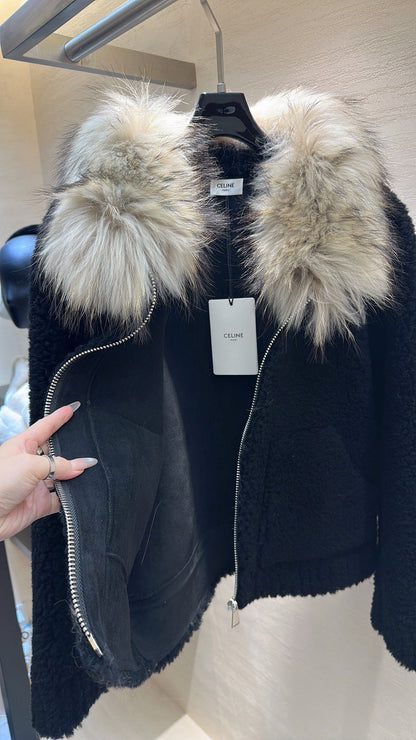 CELINE Shearling Black Coat 333249