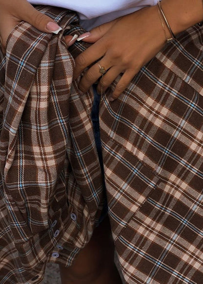 Oversized Plaid Button Up Shirt Soft Woven Fabric
